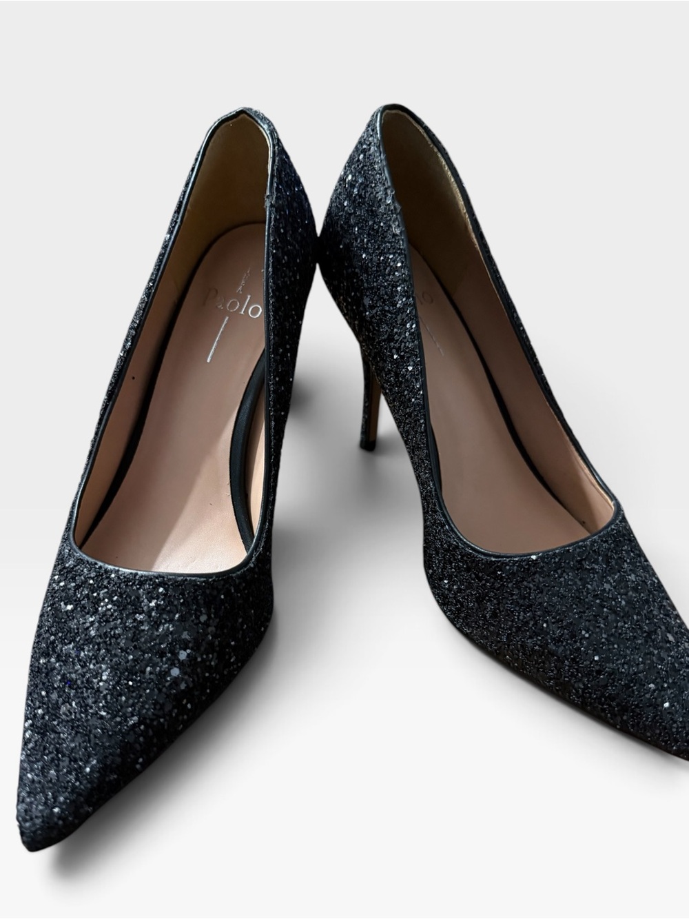 Paolo Black Glitter Pointed Toe Stilettos